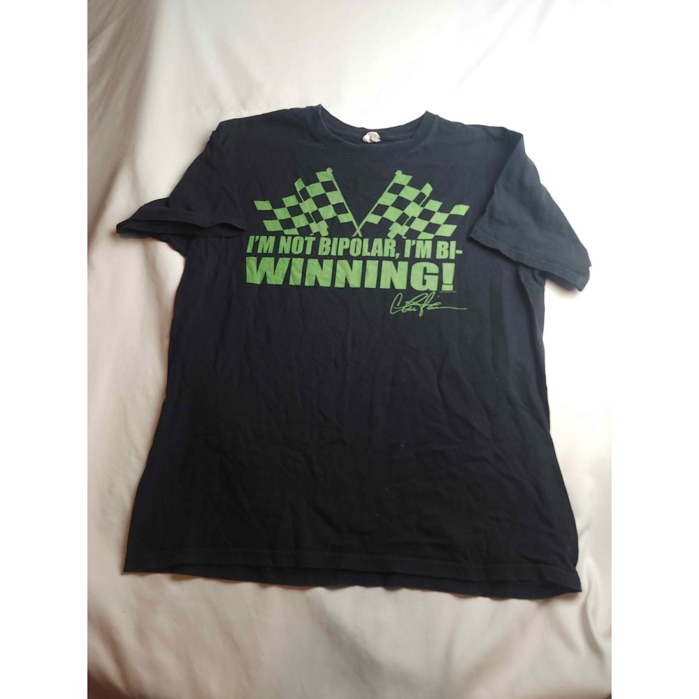 Charlie Sheen Bi-Winning Graphic T-Shirt Black Mens Large Funny Pop Culture